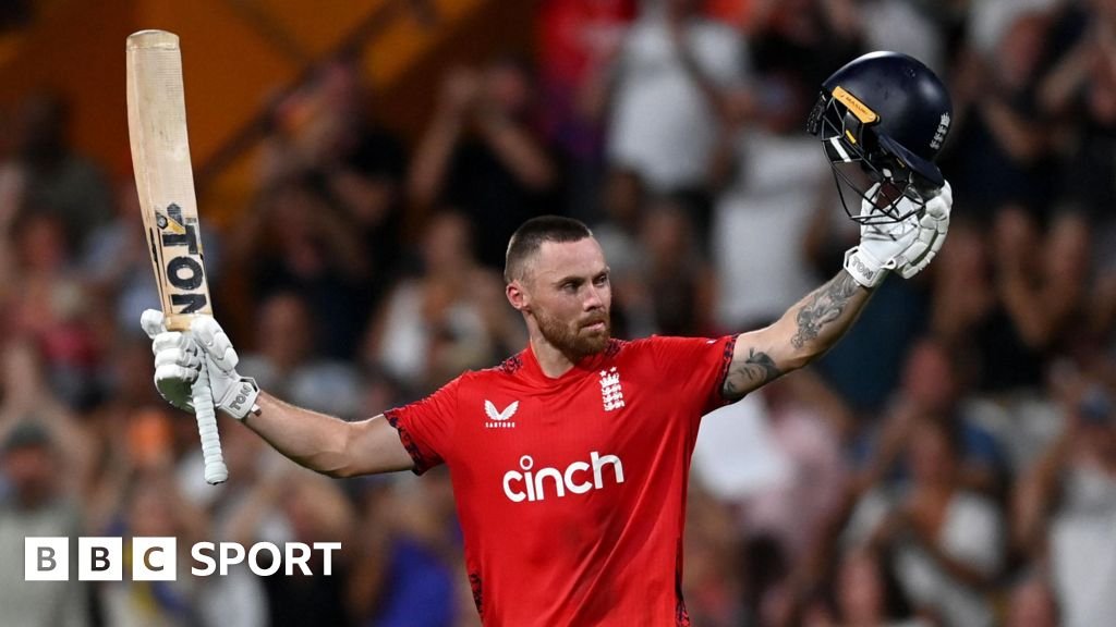 England opener Phil Salt raises his bat and helmet after hitting a century