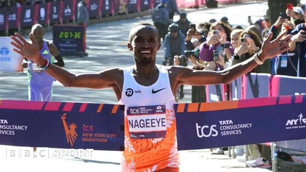 Abdi Nageeye of the Netherlands crosses the finish line to win the men's race.