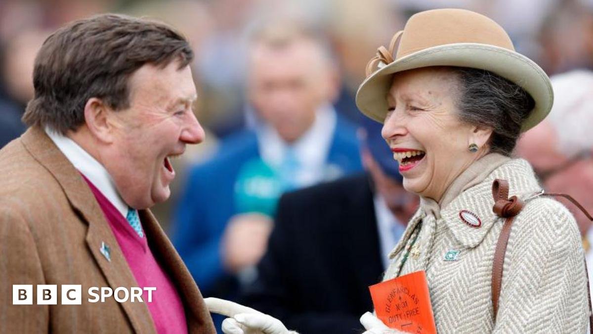 The Princess Royal shares a joke with leading trainer Nicky Henderson at the 2024 Cheltenham Festival