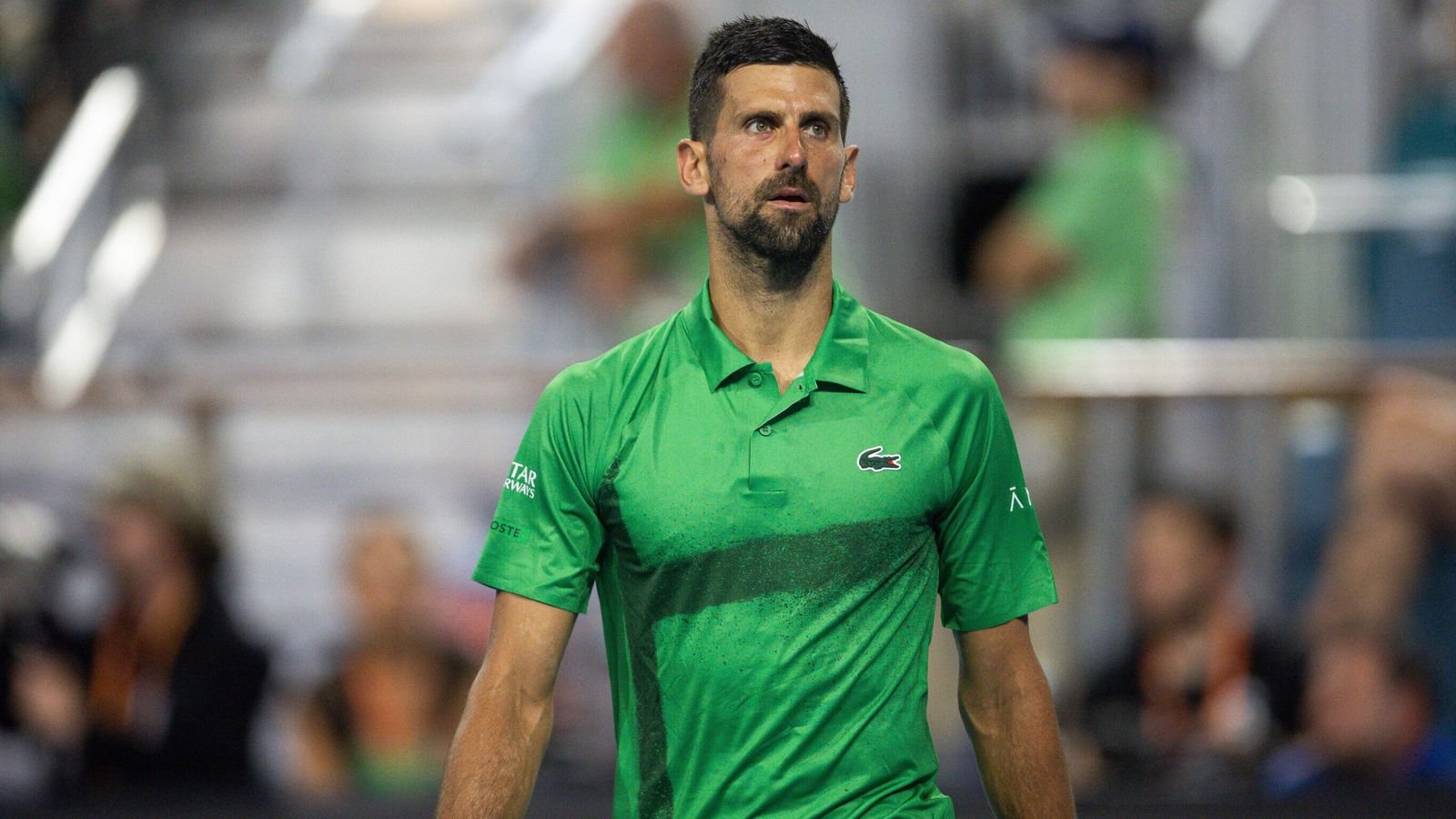 Close up of Novak Djokovic of Serbia with a sty in his eye in the Men's Singles Final during the Miami Open tennis tournament, Sunday, Mar. 30, 2025, in Miami Gardens, Fla. (Jose Pineiro/South Florida Stadium)