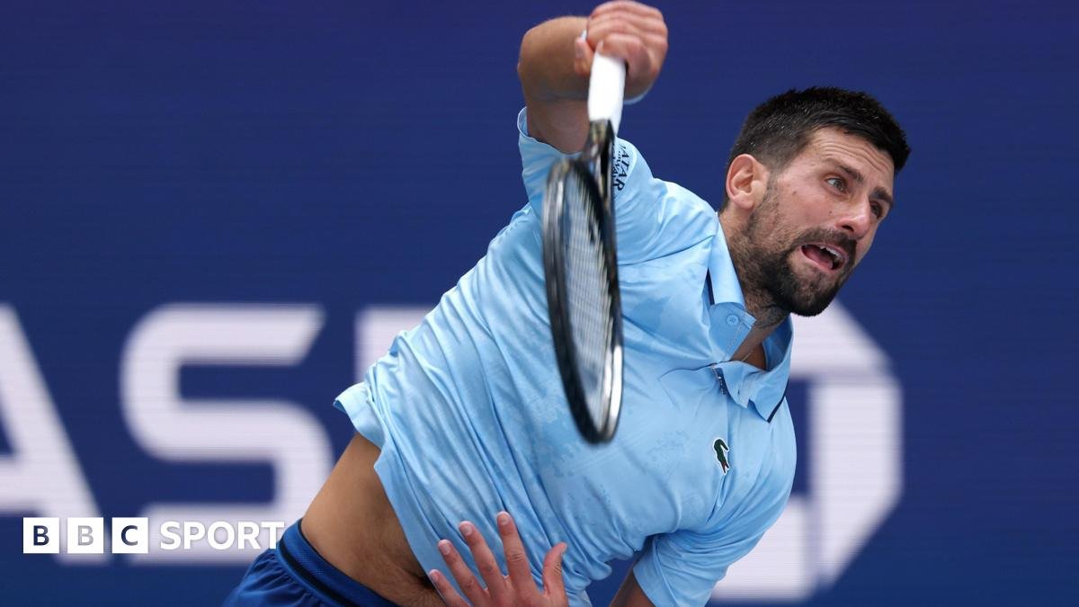 Novak Djokovic serves in the second round of the US Open