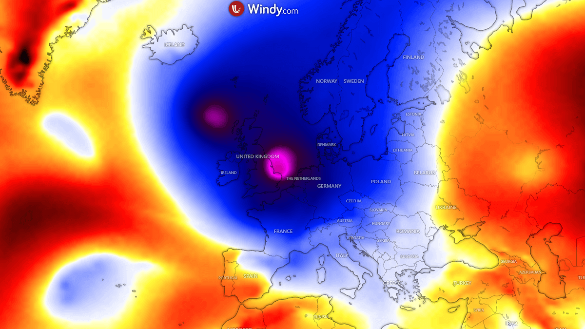 A rapidly developing low moves across southern England Wednesday night