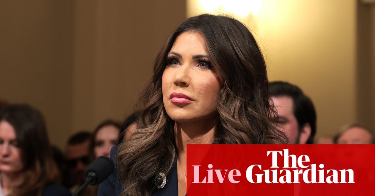 Top Democrat on House homeland security committee calls for Kristi Noem to resign as protester interrupts meeting – US politics live | US news