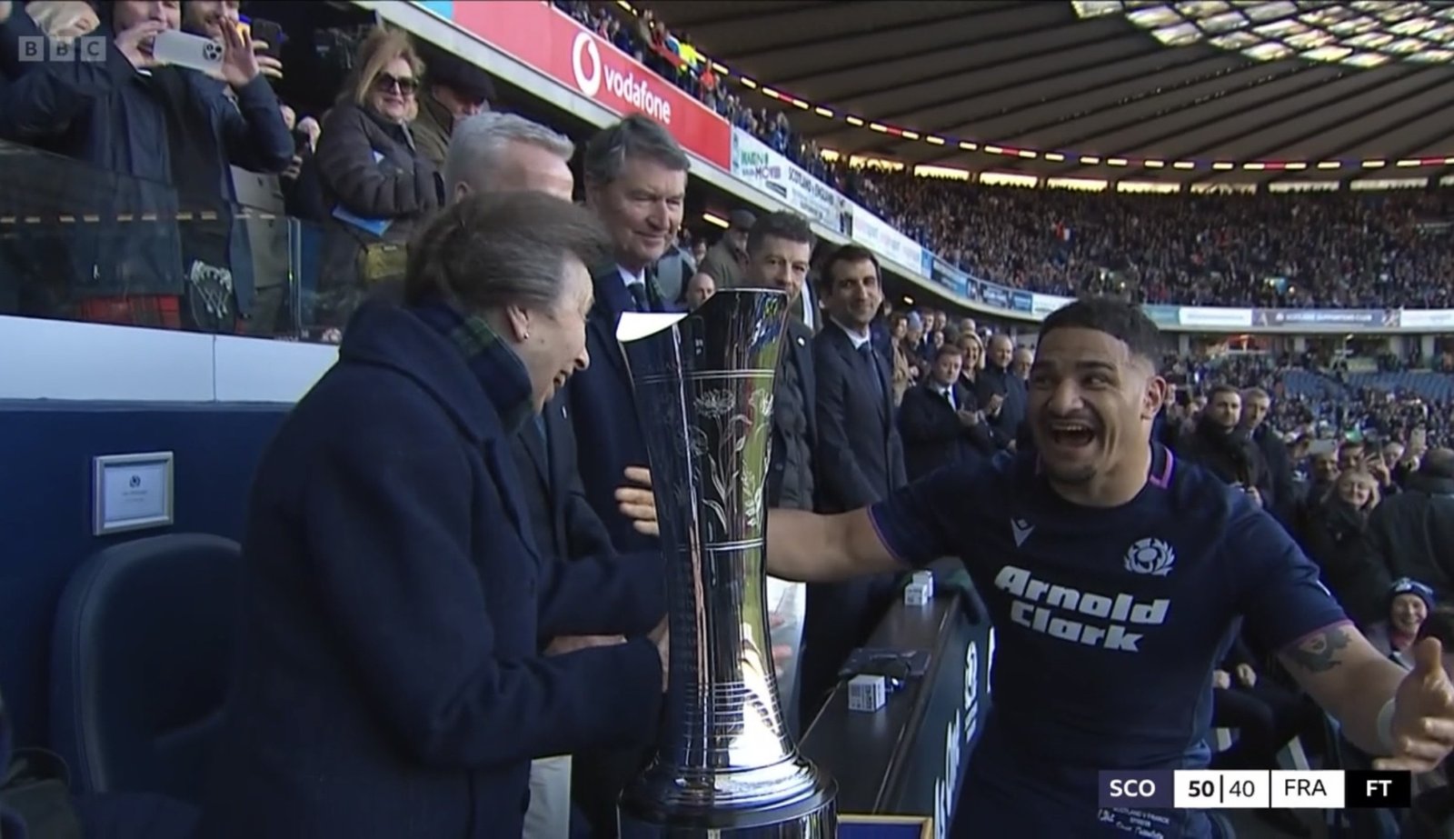 Hilarious moment Scottish rugby star goes in for hug with Princess Anne