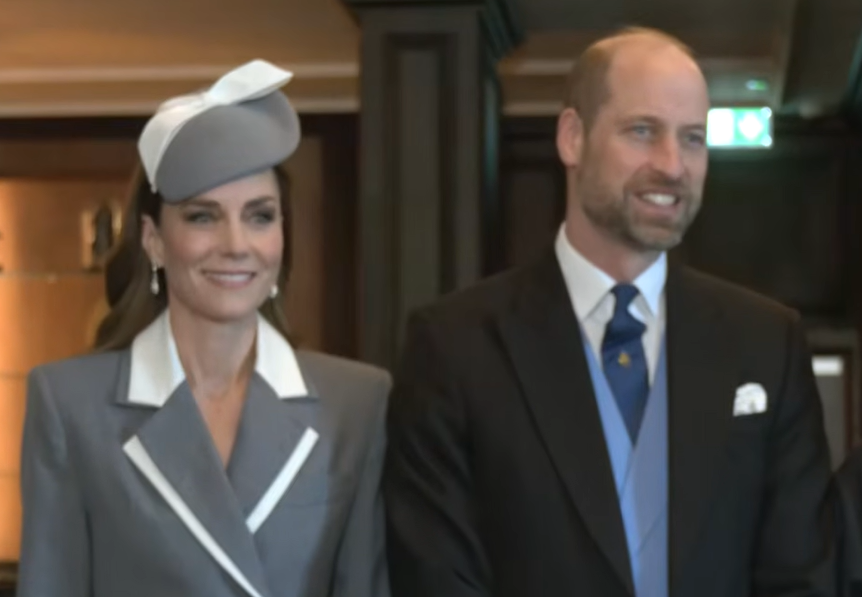 The Princess of Wales in grey and white