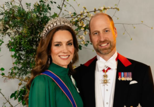 The Prince and Princess of Wales smile for a portrait