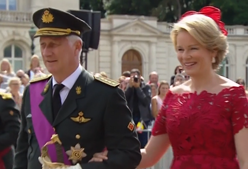 King Philippe and Queen Mathilde of the Belgians arrive at the National Day parade in Brussels