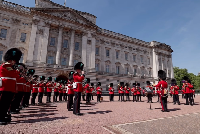The band play at Changing of the Guard at Buckingham Palace