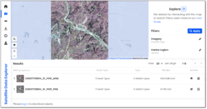 A screen capture from the CSDA program's Commercial Satellite Data Explorer (SDX) showing a multispectral image from Vantor, along with information about the image in the SDX interface.