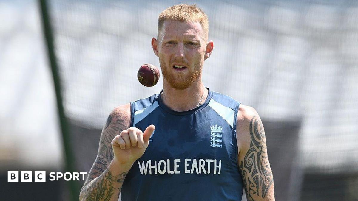 Ben Stokes, wearing a blue England vest, tosses a ball in the air