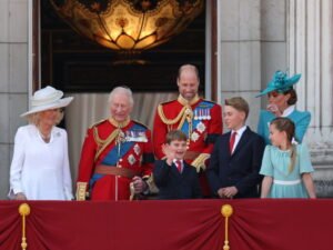 Prince Louis, Princess Charlotte and Prince George join The King and Queen on the Buckingham Palace balcony.