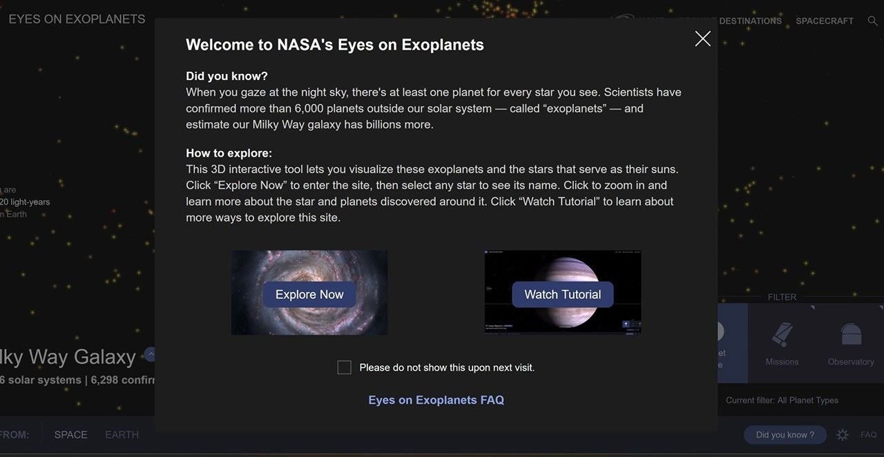 An image containing text and a link to a tutorial for Eyes on Exoplanets.