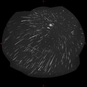 An allsky camera view of the Perseid meteor shower.