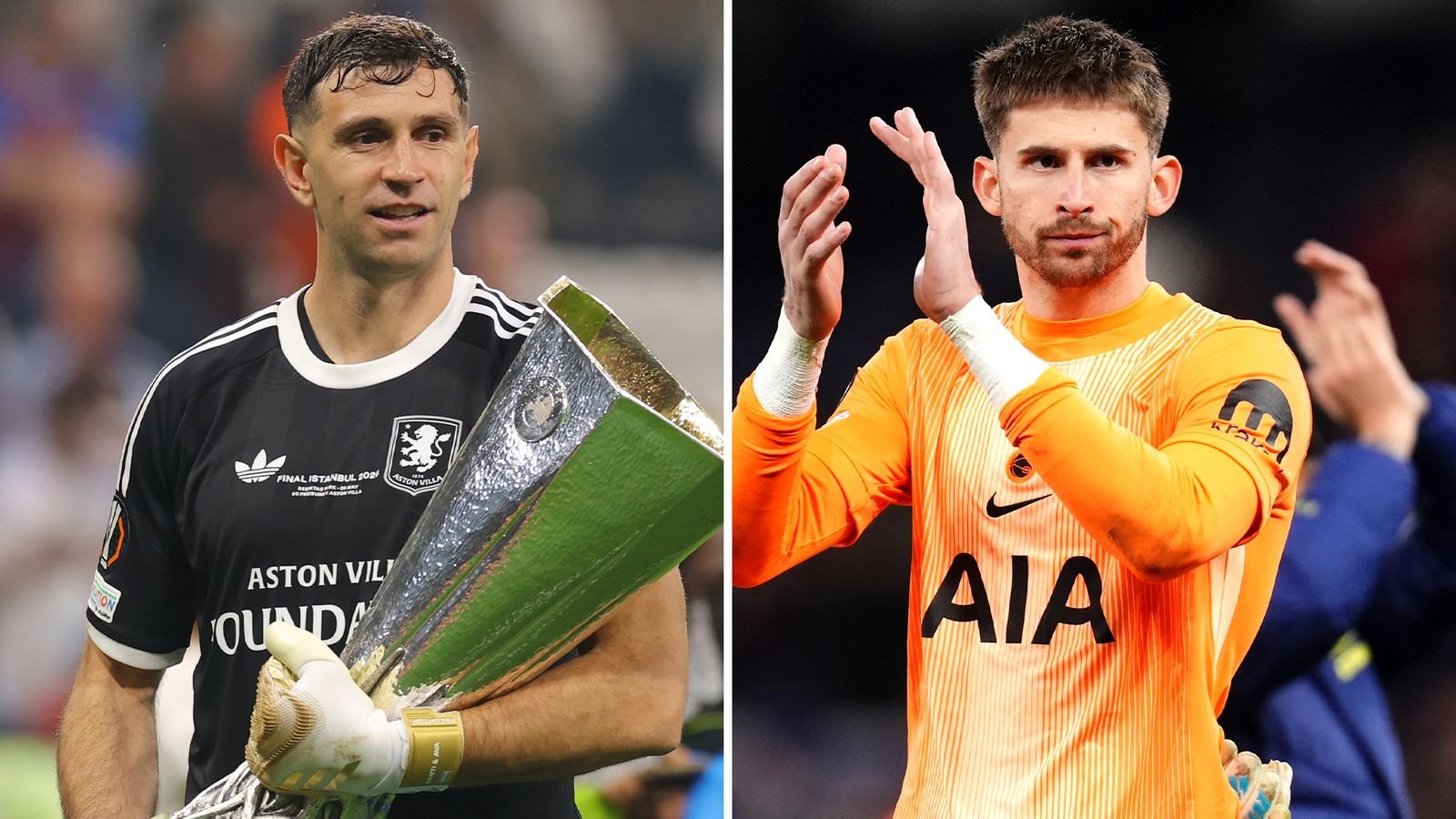 Juventus have signed Guglielmo Vicario (right) as an alternative to Emiliano Martinez (left)