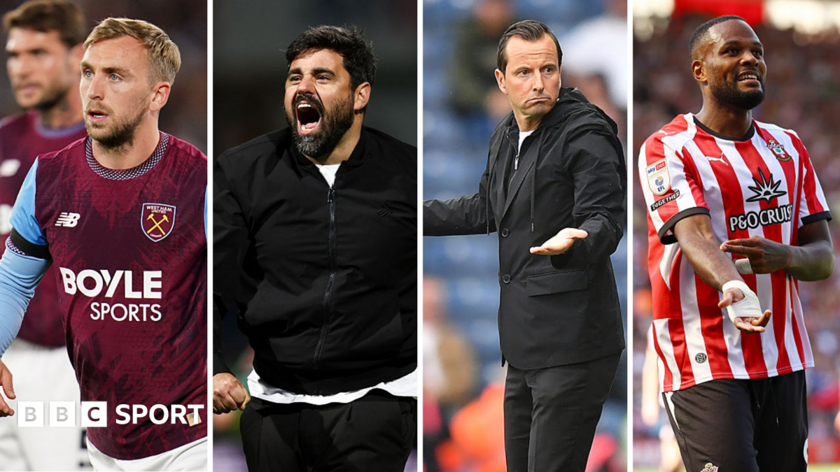 Split image of West Ham's Jarrod Bowen, Swansea coach Vitor Matos, QPR coach Julien Stephan and Southampton striker Cyle Larin